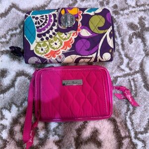 Vera Bradley Multicolor Floral Wallet and Fuchsia Quilted Wristlet